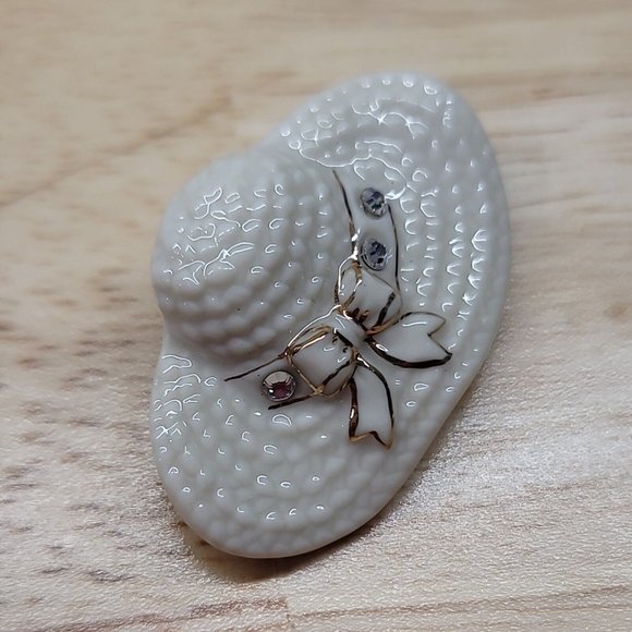 LENOX Ivory Fine China Handcrafted Bonnet Gold Trim Brooch Pin ***HAT ONLY*** - Picture 10 of 10